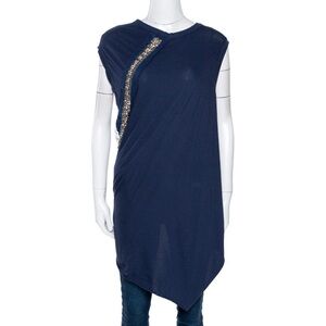 Roberto Cavalli | Asymmetrical Blue and Gold Embellished Tank Top | Sz EU 44 (L)